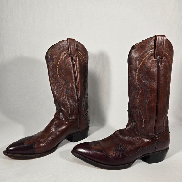 Vintage 1977 DAN POST Brown Leather Vegas Cut COWBOY Wingtip Boots Men Size 11D. - Picture 3 of 17